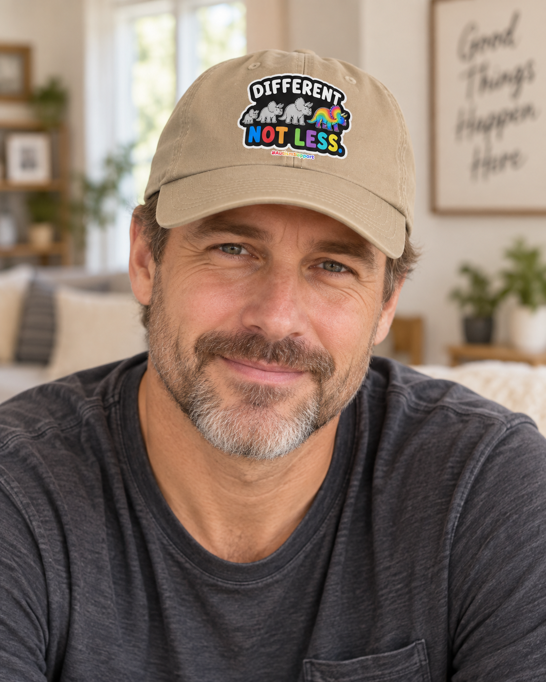 Different Not Less Autism Support Hat (Rainbow Dinosaur) — Dad Cap
