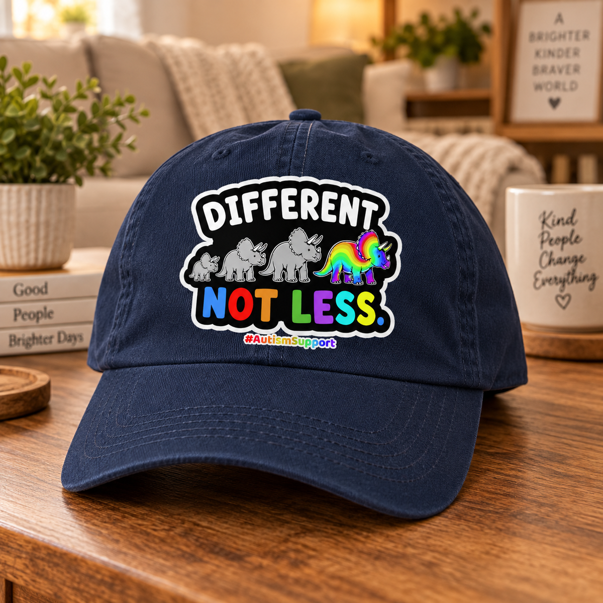 Different Not Less Autism Support Hat (Rainbow Dinosaur) — Dad Cap