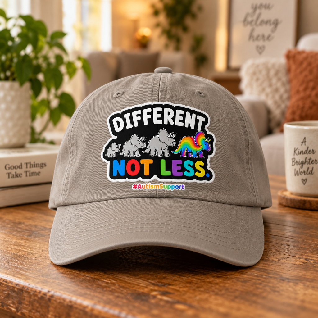 Different Not Less Autism Support Hat (Rainbow Dinosaur) — Dad Cap