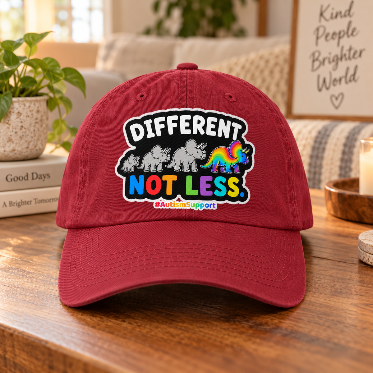 Different Not Less Autism Support Hat (Rainbow Dinosaur) — Dad Cap