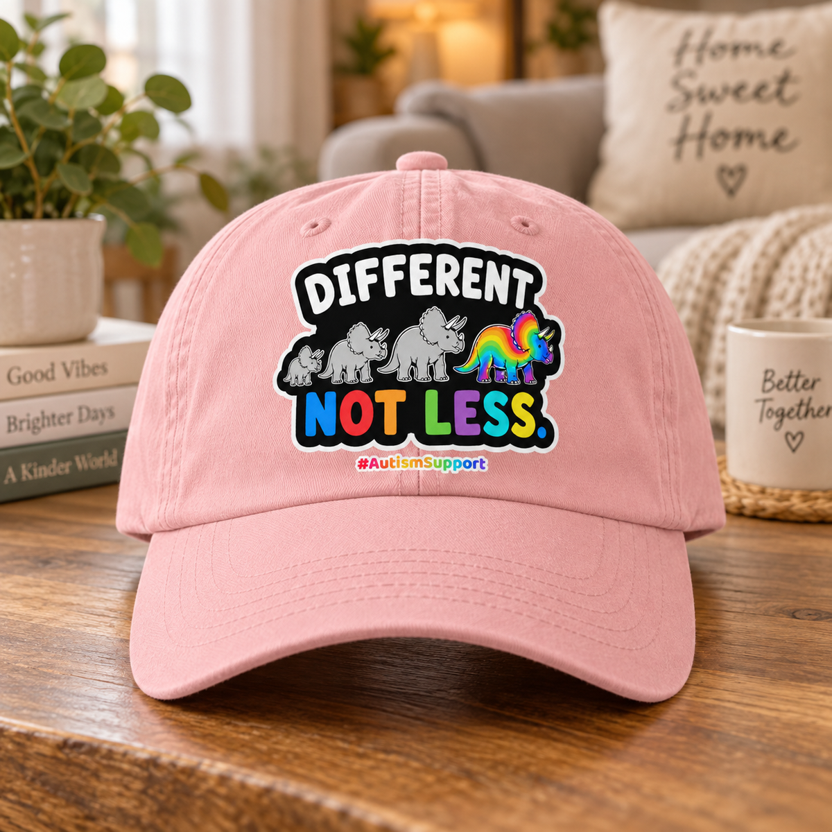 Different Not Less Autism Support Hat (Rainbow Dinosaur) — Dad Cap