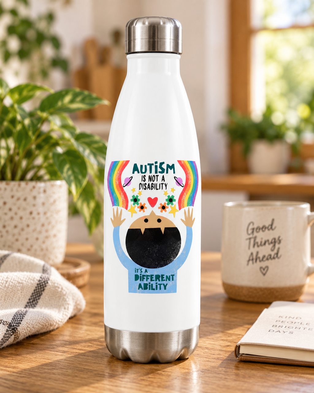 Autism Isn't a Disability, It's a Different Ability Water Bottle — 17oz Stainless Steel Bottle