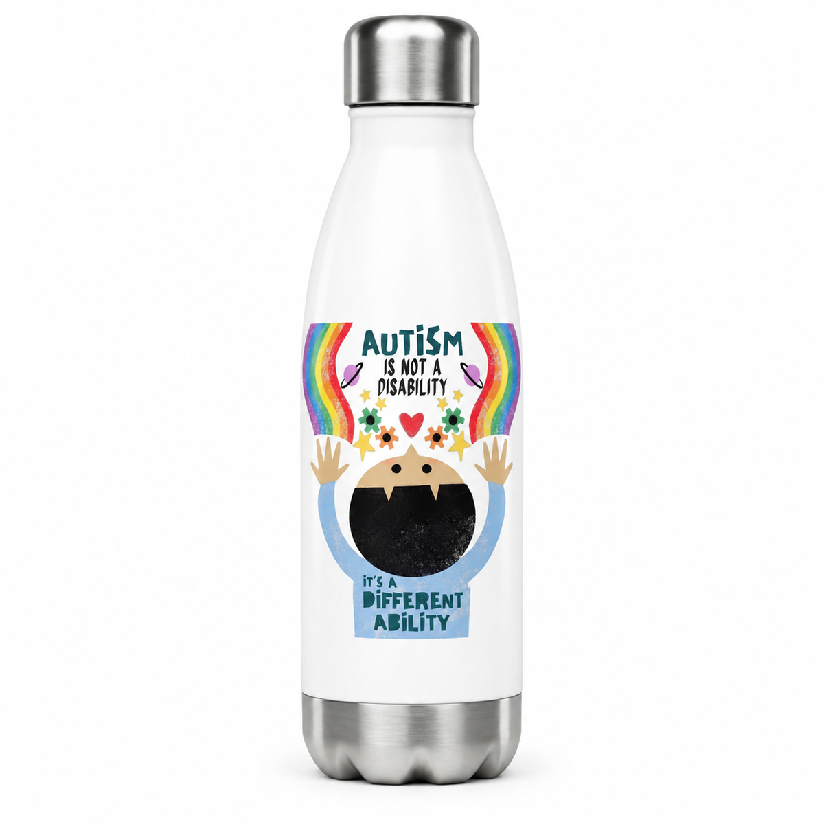 Autism Isn't a Disability, It's a Different Ability Water Bottle — 17oz Stainless Steel Bottle