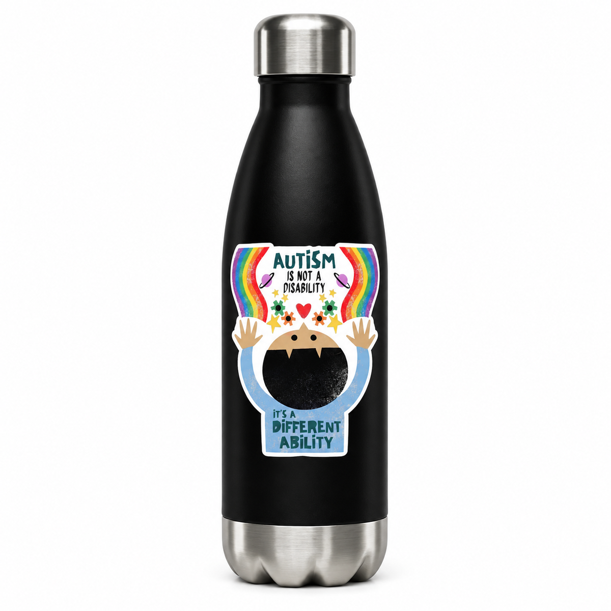 Autism Isn't a Disability, It's a Different Ability Water Bottle — 17oz Stainless Steel Bottle