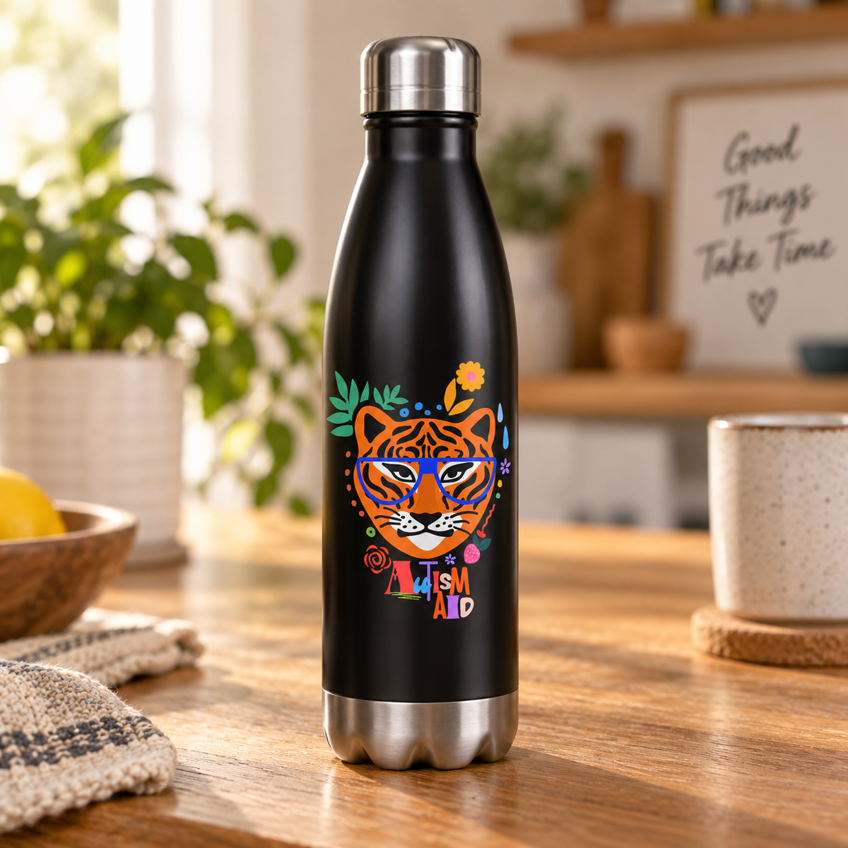 Tiger – Autism Aid Water Bottle — 17oz Stainless Steel Bottle