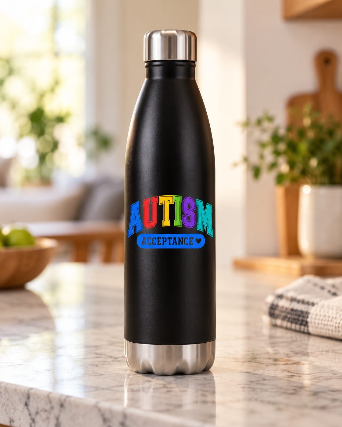 Autism Acceptance Water Bottle — 17oz Stainless Steel Bottle
