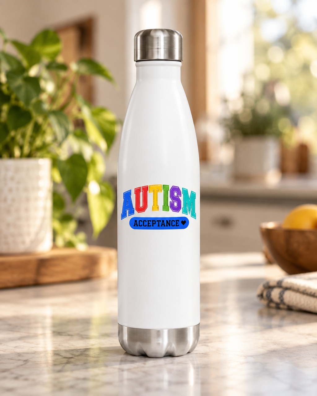 Autism Acceptance Water Bottle — 17oz Stainless Steel Bottle
