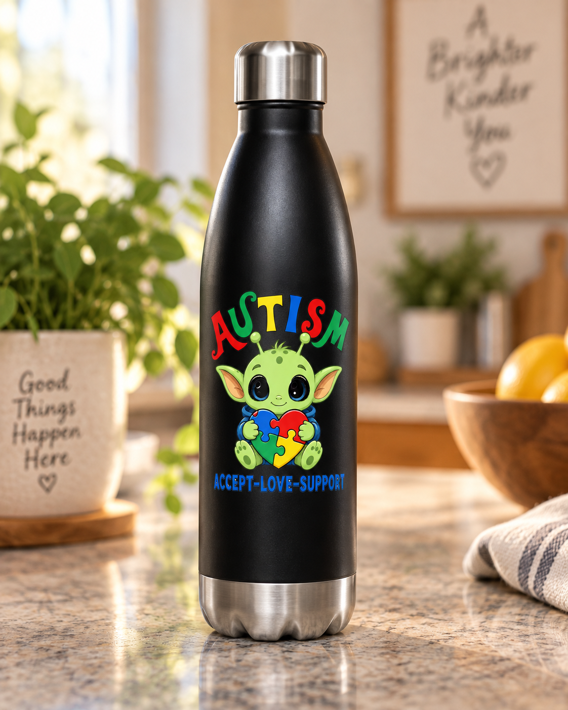 Accept • Love • Support Collection Water Bottle — 17oz Stainless Steel Bottle