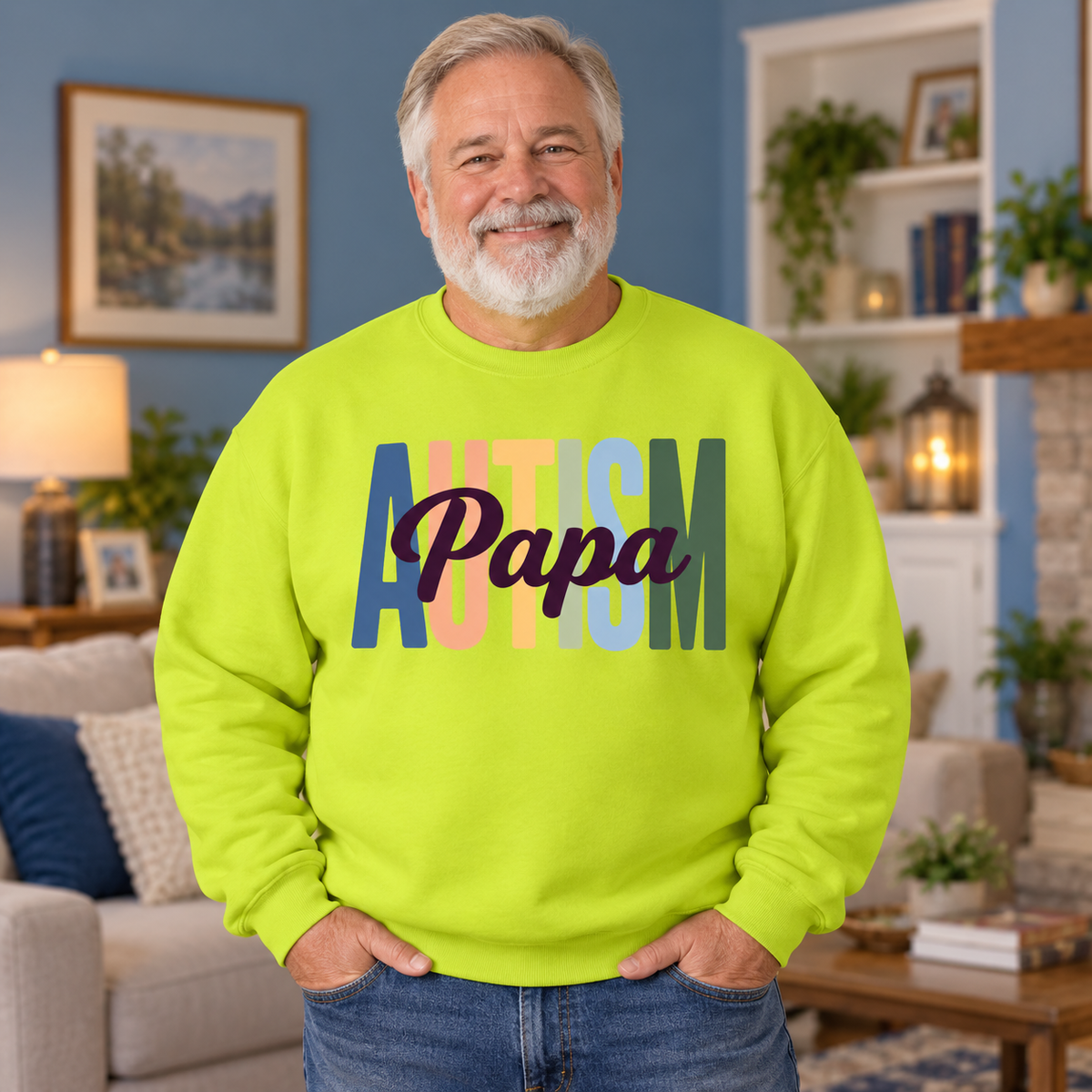 Autism Papa | Autism Support Ribbon Crewneck
