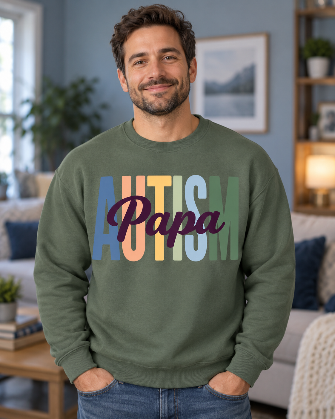 Autism Papa | Autism Support Ribbon Crewneck